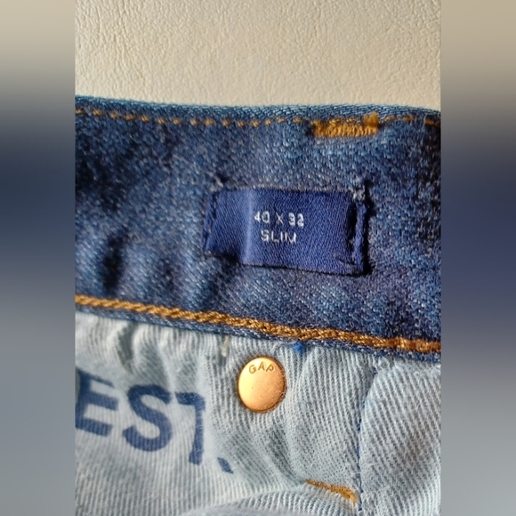 A Gap Denim Slim Men's Worn Dark Jeans - Picture 6 of 11